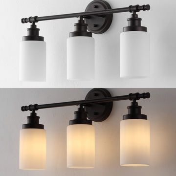 Egan 23.25" 3-Light Classic Cottage Vanity Light with Frosted Glass Shades and Bathroom Hardware Accessory Set - JONATHAN Y